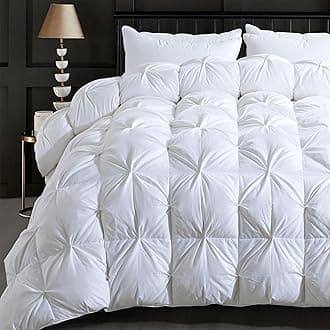 ELNIDO QUEEN® Feather Comforter Queen Size Duvet Insert, Luxurious Fluffy Hotel White Pinch Pleat Bedding Comforter - Ultra Soft All Season 100% Cotton Shell, Queen 90x90 Inch