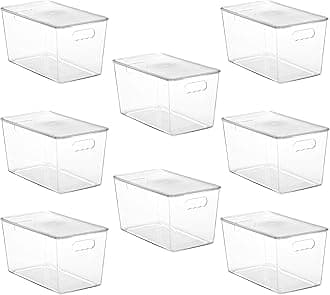 8 Pack Clear Stackable Storage Bins with Lids,XLarge Plastic Containers with Handle for Pantry Organizer and Storage,Perfect for Kitchen,Fridge,Cabinet, Closet,Bathroom Organization