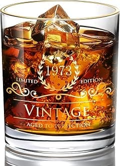 1973 47th Birthday/Anniversary Gift for Men/Dad/Son, Vintage Unfading 24K Gold Hand Crafted Old Fashioned Whiskey Glasses, Perfect for Gift and Home Use - 10 oz Bourbon Scotch, Party Decorations