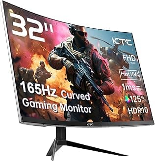 - KTC 32 Inch FHD 1080p Curved Gaming Monitor - VA 1500R Curved Monitor, 165Hz 1ms MPRT, FreeSync & G-Sync, 122% sRGB, DP/HDMI, VESA, HDR10 for Gaming Home Office Business PC Monitor
