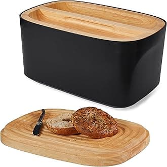 Union Large Bread Box | Fits Full Sourdough Loaves and More | Breadbox with Cutting Board | Homemade Bread Bin Storage Container | 14.25x9.25x7 in | Black