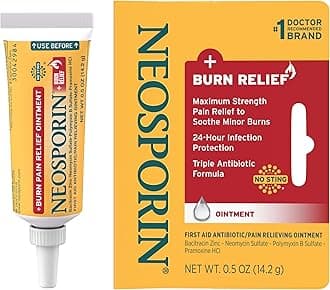 Neosporin + Burn Relief Dual Action Ointment, First Aid Topical Antibiotic & Analgesic for 24-Hour Infection Protection & Maximum Strength Burn Relief for Minor Cuts, Scrapes, and Burns, .5 oz