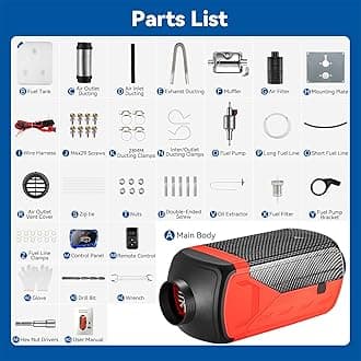 ChuBu Diesel Heater 8KW, Portable 12V Car Air Kit w/Wireless Remote Control LCD Display 5L Tank Muffler Fast Heating Defrost Defogger for Campers,Shop,Home,RV,Boat,SUV,Garage Red New Remote 8KW