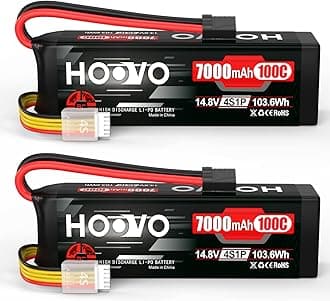 HOOVO 4S 14.8V LiPo Battery 7000mAh 100C RC Battery Metal Plates Compatible for X-Maxx RC Truck Tank RC Car Racing Hobby (2 Pack)