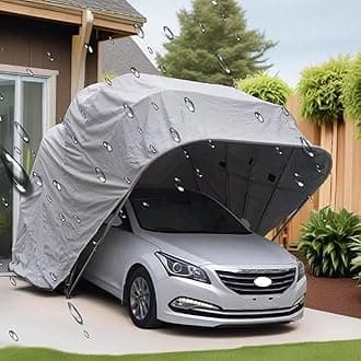 Heavy Duty Carport, Semi-Automatic Foldable Car Shelter Portable Garage, Retractable Car Awning With Metal Frame For Car, Truck, Boat, Car Canopy With All-Season Tarp(Dark Grey,19.6X8.8X8.2FT)