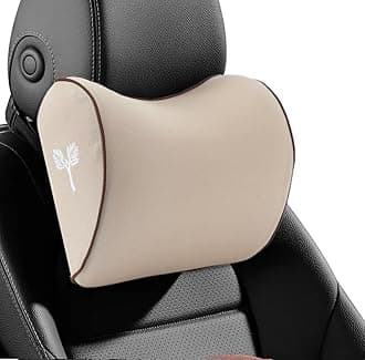 Grin Health Car Neck Rest Pillow Memory Foam Car Seat Head Rest Pillow for Neck - Neck Pillow for Car Relieves Neck Pain -Ergonomic Neck Rest Support (Beige, Medium)