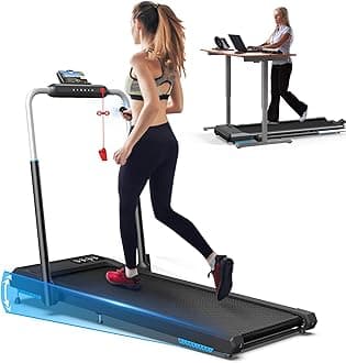 WELLFIT Folding Treadmills with 10% Incline, Under Desk Walking Pad 360lbs Weight Capacity, Treadmill for Home Office with Handle Bar, 3 in 1 Smart Treadmill Work with KINOMAP No Assembly Easy to Move