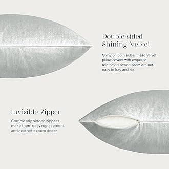 Phantoscope Pack of 2 Velvet Decorative Throw Pillow Covers Soft Solid Square Cushion Case for Couch Shiny Silver 18 x 18 inches 45 x 45 cm