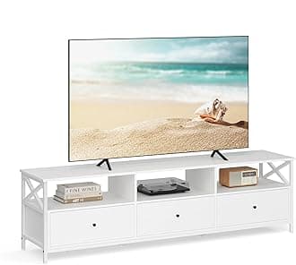 VASAGLE TV Stand, TV Cabinet for up to 80 Inch TV, TV Table with 3 Drawers and 3 Open Shelves, 40 x 178 x 50 cm, for Living Room, Bedroom, Steel Frame, White LTV302W46