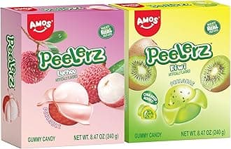 AMOS Peelerz Lychee & Kiwi Gummy Candy, Peelable Fruit-Shaped Candy, 8.47oz Box with 10 Individual Packs – Fun Peeling Gummy Snack Made with Real Juice (2-Box Bundle)