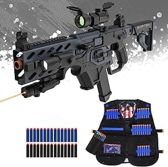 SOFITEN Toy Foam Blaster Guns Automatic Sniper Rifle Tactical Vest Toy Foam Blaster with 120 Darts IR and Flashlight The Shooting Outdoor Activity Game Gifts for 14+ Kids Men Birthday Xmas