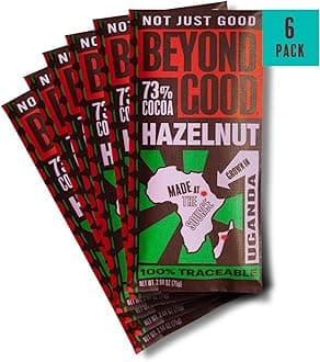 - Beyond Good 73% Cocoa Dark Chocolate with Hazelnuts | 6 Pack - Chocolate Bars | Direct Trade, Vegan, Kosher, Non-GMO | Single Origin Ugandan Chocolate