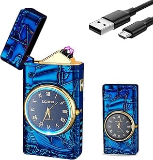 YOZWOO Plasma Lighter, USB Rechargeable, Electronic Lighter with Clock, Stylish, Totem of Eagle, Dual Arc Lighter with LED Lighting, Flameless Windproof Electric Lighter, Blue