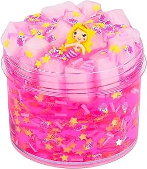 Pink Jelly Cube Crunchy Slime, Soft Non-Stick Clear Crystal Slime, Stress Relief Toy for Girls and Boys, for Kids Party Favors Gifts Ideas, Birthday Gifts