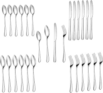 Silver Spoon Set Premium Stainless Steel Flatware Set Mirror Polished Cutlery Utensil Set Durable Home Kitchen Eating Tableware Set,Include Fork Knife Spoon Set (Silver Spoon 28)