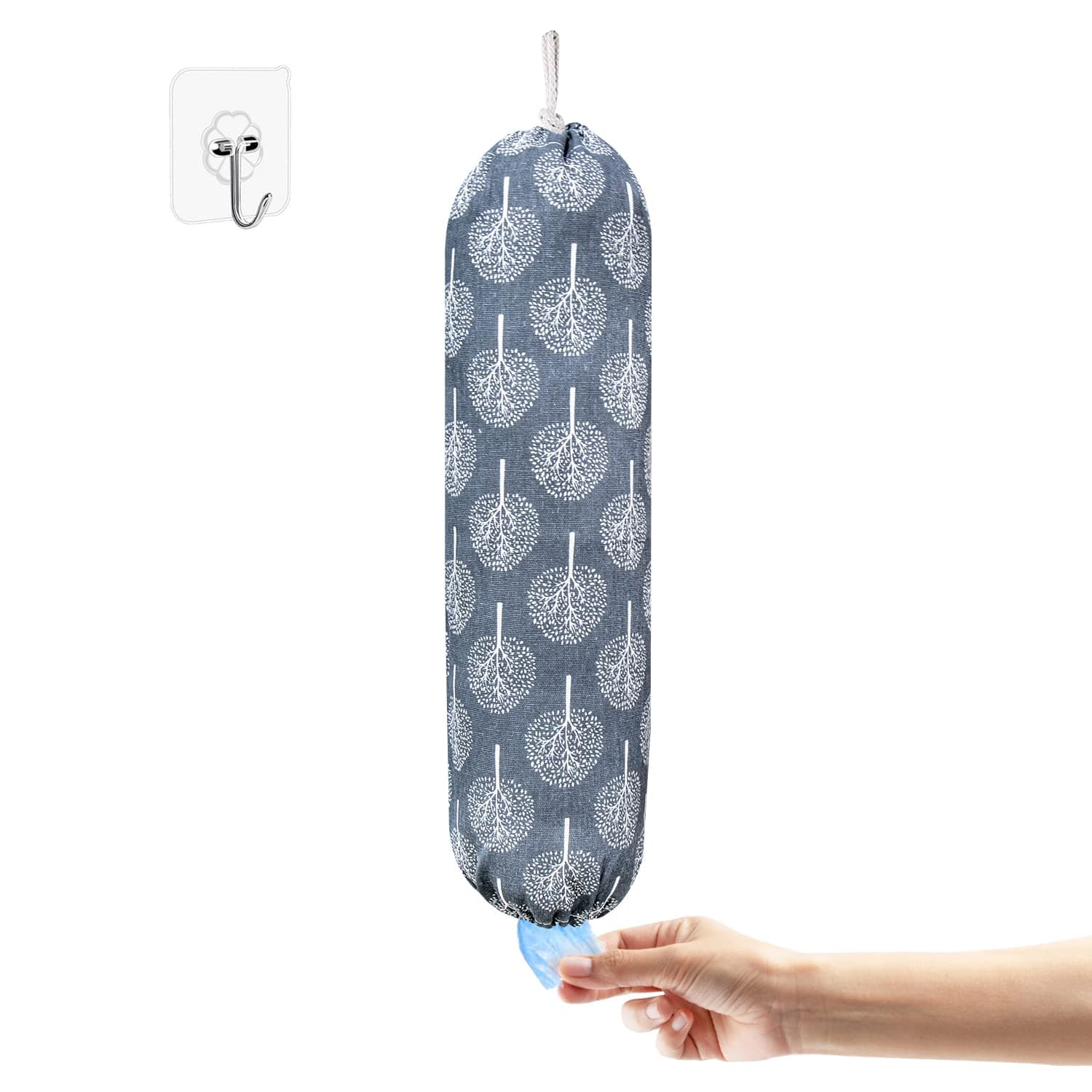 Plastic Bag Holder,Wall Mount Plastic Bag Organizer,Washable Large Grocery Bag Storage Dispenser,Shopping Bags Carrier for Home Kitchen Travelling,Free Adjustment with Drawstring,Banyan tree, 22x9"