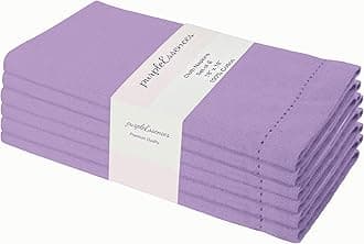 PurpleEssencesSet of 6 Hemstitch Cloth Dinner Napkins 100% Cotton - Soft Durable Washable - Ideal for Wedding Spring Summer Easter - Perfect Everyday Use Table Linen 18x18 - Lavender