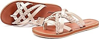 Veittes Women's Flat Slide Sandals - Fashion Slip On Braided Plait Toe Thong Strappy Spring Summer Shoes.(2307001,GD/MF,5.5 UK)