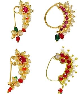 Small Size Traditional Maharashtrian Nose ring without piercing Pearl Gold Plated Nath Clip On Nose Ring For Women