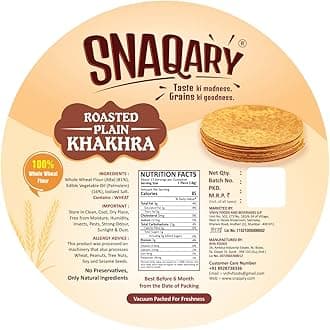 Snaqary All In 1 Whole Wheat Flour Khakhra Roasted Plain Khakhra, Pack of 3, Healthy Indian Snacks, Crispy and Crunchy Delicious snacks