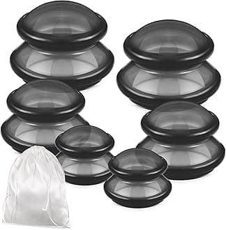 TrelaCo 6 Pcs Cupping Kit for Massage Therapy 3 Sizes Silicone Cupping Set Chinese Massage Therapy for Studio Household Cellulite Joint Pain Muscle Pain(Clear Black)