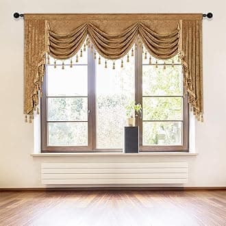 ELKCA Thick Chenille Window Curtains Valance for Living Room Bronze Waterfall Valance for Bedroom,Rod Pocket,1 Panel (Bronze, W98)