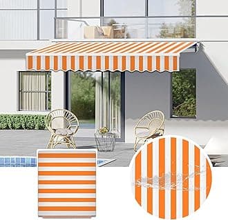 Commercial Patio Awning Top Replacement Fabric| 100% Polyester Sunshade Shelter with UV & Water-Resistant Fabric for Deck, Balcony, Yard, Coffee,Customizable(Orange White Stripes,19x10ft)
