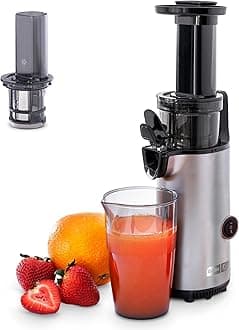 DASH Deluxe Compact Masticating Slow Juicer, Easy to Clean Cold Press Juicer with Brush, Pulp Measuring Cup, Frozen Attachment and Juice Recipe Guide - Graphite