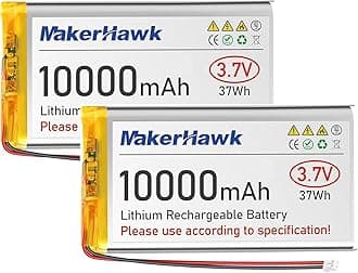 MakerHawk 3.7V 10000mAh LiPo Battery Rechargeable 1S 3C Lithium Polymer Batteries with Protection Board Insulated Rubber Tape, PH2.0 Plug for Arduino ESP32 Board RPI UPS (2 Pack)
