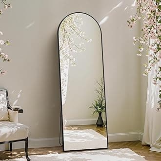 DUMOS Arched Full Length Mirror with Stand Floor Standing Aluminum Frame for Bedroom Body Hanging Leaning Modern Simple Home Decor Shatter-Proorf Nano Glass Wall Living Room Cloakroom Black 59"x16"