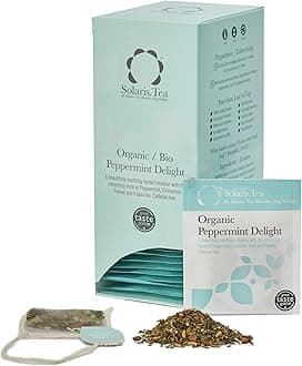Solaris Tea - Organic Peppermint Delight Tea | 100% Organic Whole Leaf Tea | Certified Vegan | 40x Biodegradable Stitched Teabags, (1 x 80 g)