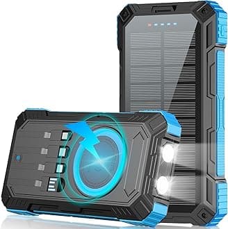 Solar Charger Power Bank 49800mAh Wireless Portable Phone Charger, 22.5W QC3.0 Fast Charging Built in 4 Cables with USB C 6 Outputs & 2 Inputs for Cell Phone