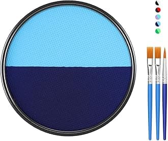 Blue Face Body Paint Makeup Foundation 30g, Water Activated Dark/Baby Blue Cream to Powder Face Body Paint Makeup for Halloween Costume Cosplay Theater Stage Dress-Up Makeup