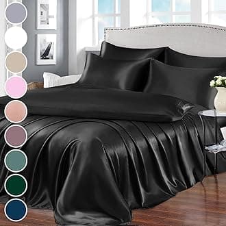 Homiest Satin Sheet Set - King Size Satin Sheets, Black Luxury Silky Bedding Set - 1 Deep Pocket, 1 Flat Sheet, 4 Pillowcases, 1 Body Pillowcase