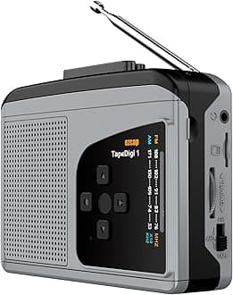 Ezcap234 Portable Cassette Players & Recorders, AM FM Radio Walkman Cassette Player Convert to MP3 by Micro SD Card, Built-in Mic and Speaker for Voice Recorder, 2AA Battery or USB Power Supply