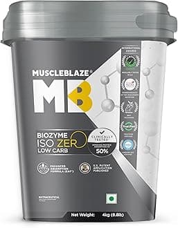 MuscleBlaze Biozyme Iso-Zero, Low Carb Whey Protein Isolate Powder, 27g Isolate Whey Per Scoop (Ice Cream Chocolate, 4kg / 8.8lbs) | USA Patent-Published Enhanced Absorption Formula (EAF)