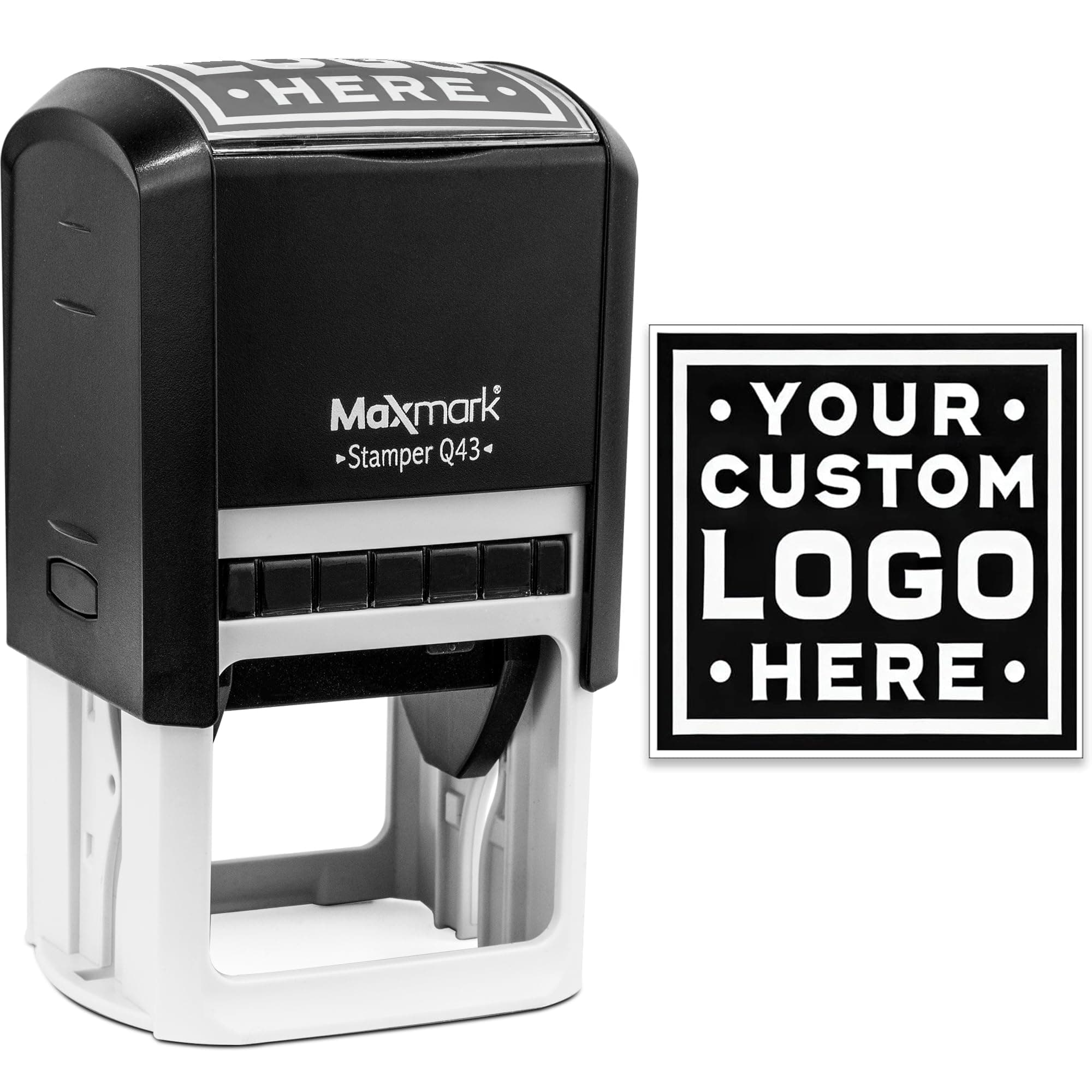 MaxMark Personalized Business Custom Self-Inking Square Logo or Text Stamp - Choose from 15 Ink Colors.