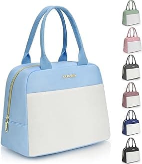 LOKASSLunch Bag for Women-Insulated Adults Lunch Box with Front Pocket- Small Cute Lunch Tote for Work-Reusable Cooler Bag for Office Picnic Beach or Travel (Sky Blue)