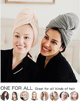 2 Pack Microfiber Hair Towel-Super Absorbent & Quick Dry Hair Drying Towel for Women- Hair Towel Wrap for Curly Hair Long & Short Hair- Anti-Frizz Hair Turbans for Wet Hair (Gray & Pink)
