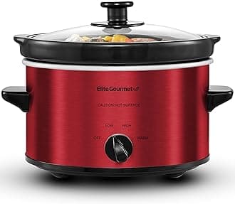 Elite Cuisine MST-275XR Maxi-Matic 2 Quart Oval Slow Cooker, Red (Stainless Steel Finish)