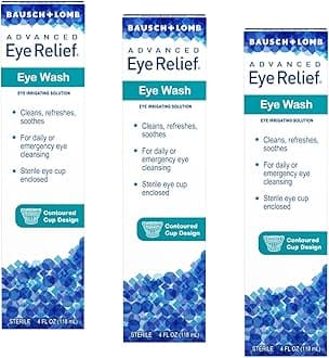 Advanced Eye Relief Eye Wash with Contoured Cup Design from Bausch & Lomb, Eye Irrigating Solution, 4 Fl Oz (118 mL) (Pack of 3)