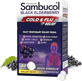 - Sambucol Cold and Flu Relief Tablets - Homeopathic Black Elderberry Cold Medicine, Drowsy Free Remedy for Adults with Zinc, Quick-Dissolving Tablets for Men and Women - 60 Count