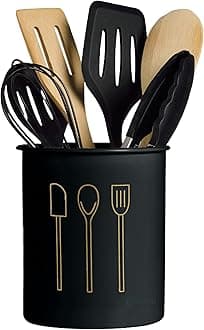 Cutlery Holder & Spatula Holder for Kitchen, Ladle Holder for Kitchen, Spoon Stand, Big Spoon Holder, Alloy Steel (Black, 6 in x 5 in)