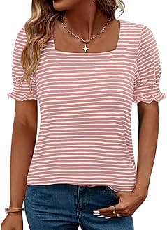 Womens Trendy Summer Tops Puff Sleeve Loose Fit Shirts Dressy Casual Blouses