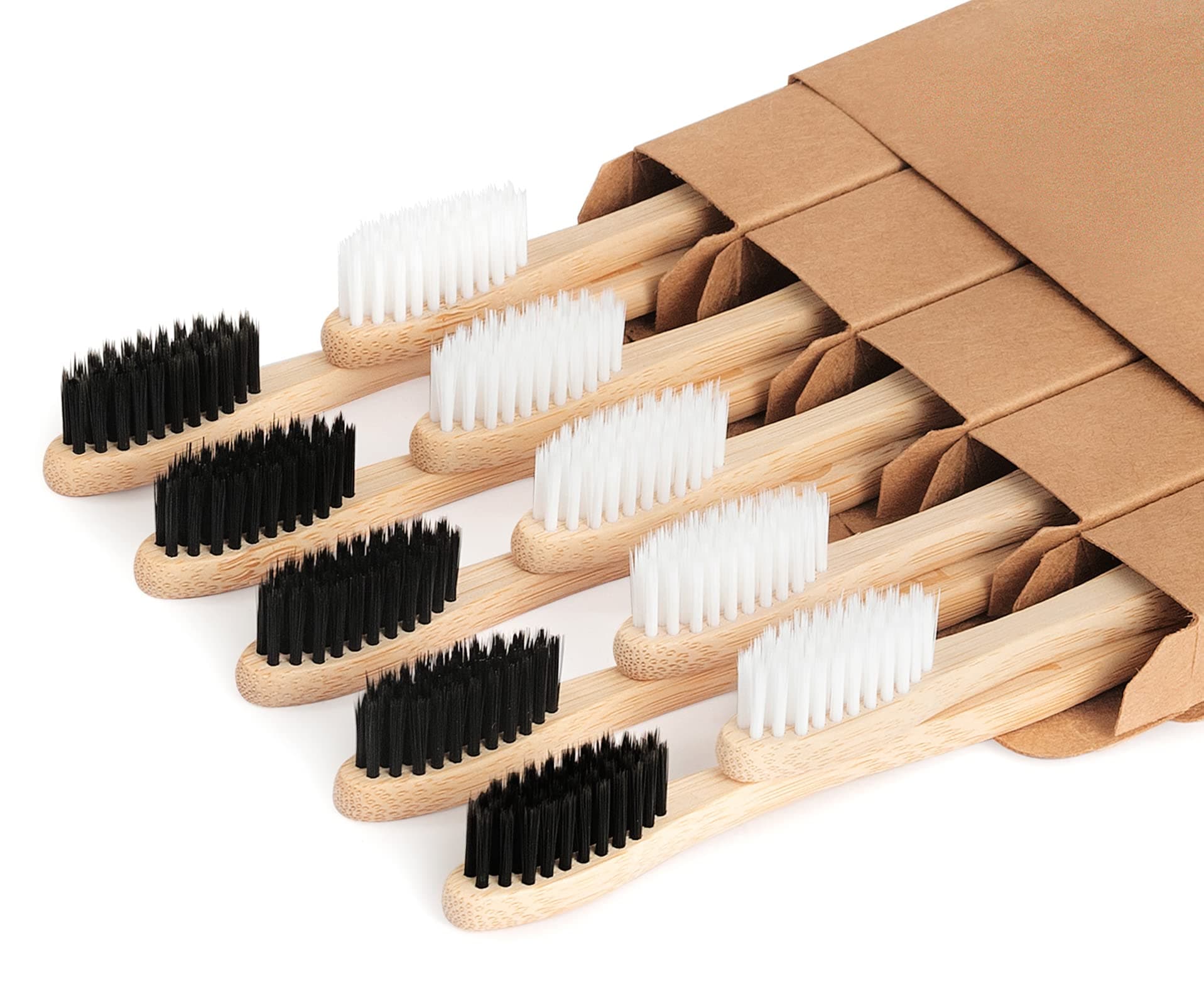 Bamboo Toothbrushes Biodegradable Toothbrush 10 Pack - Eco-Friendly, Natural Wooden Tooth Brush, BPA Free Travel Size Organic Soft Bristle Toothbrush, Soft Toothbrushes for Adults