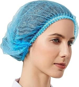 KAUSTA 100 Pcs Disposable Bouffant Caps – Non-Woven Hair Nets for Food Service, Labs, Hospitals, & Salons Blue Disposable Hair Covers for Food Service, Laboratories, Hospitals, Clinics, Salons & Clean Rooms