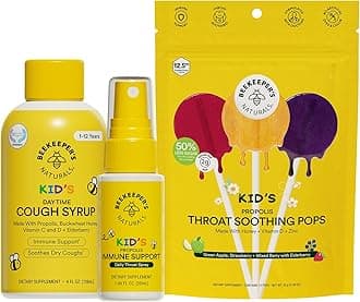 Kid's Immune Support Essentials | Kid's Propolis Throat Spray - Propolis Honey Cough Syrup for Kids - Throat Soothing Lollipops | Natural Immune Support - Sore Throat Relief