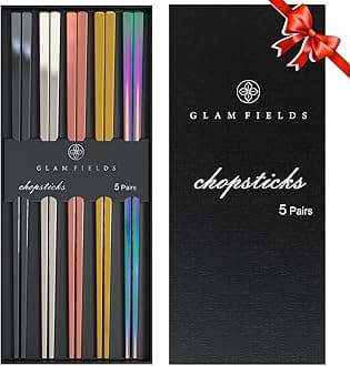 GLAMFIELDS Metal Chopsticks Reusable Chopsticks Dishwasher Safe Multipack Stainless Steel Japanese Style 5 Pairs Lightweight Chop Sticks Gift Set