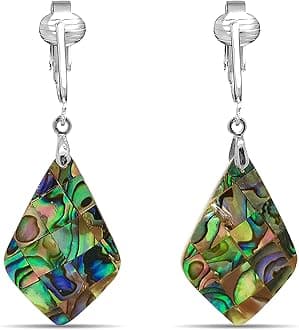 Tahitian-Style Abalone Paua Shell Clip On Earrings-Mother of Pearl Shells Authentic Ocean Romantic Shells Holiday, Authentic