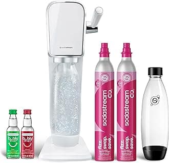 ART Sparkling Water Maker | VALUE BUNDLE | CQC CO2 system | Includes 2x CO2 Cylinders, 2x 32 Fl Oz Dishwasher Safe Bottles, 2x Bubly Flavor Drops | Combine with Pepsi Flavors | White